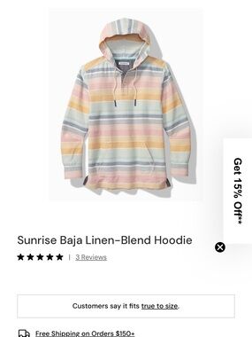 NWOT $148 Tommy Bahama Baja Sunrise Pastel Striped Linen-Blend Hooded Pullover